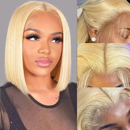 5x5 HD Lace Closure Glueless Wigs Human Hair 613 Blond Bob Wig Human Hair Short Bob Wigs For Black Women Pre Plucked 180% Density