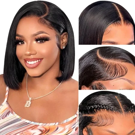 Glueless Bob Wig Human Hair 180 Density Glueless Wigs Human Hair Pre Plucked Pre Cut 5x5 Closure Wigs Human Hair Bob Lace Front Wigs Human Hair Glueless Wear and Go Short Wigs for Black Women