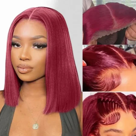 99j Burgundy Glueless Bob Wig Human Hair Pre Plucked Pre Cut 5x5 Lace Closure Bob Wigs HD Lace Frontal Wig Glueless Short Straight Bob Human Hair Wigs