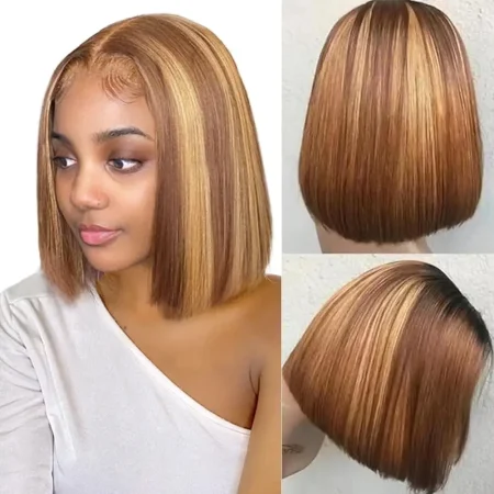 5x5 HD Lace Closure Glueless Wigs Human Hair 4/27 Blond Bob Wig Human Hair Short Bob Wigs For Black Women Pre Plucked 180% Density