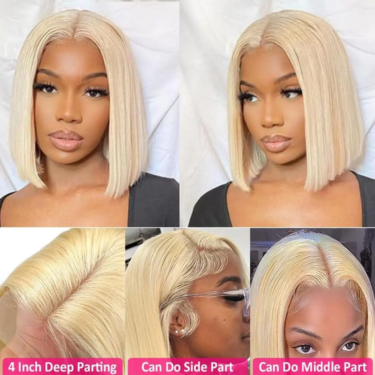 613 Blonde Bob Wig Human Hair Short Straight 13X4 Lace Front Wigs for Women 100% Human Hair Soft Natural Look Adjustable Straps - Image 4