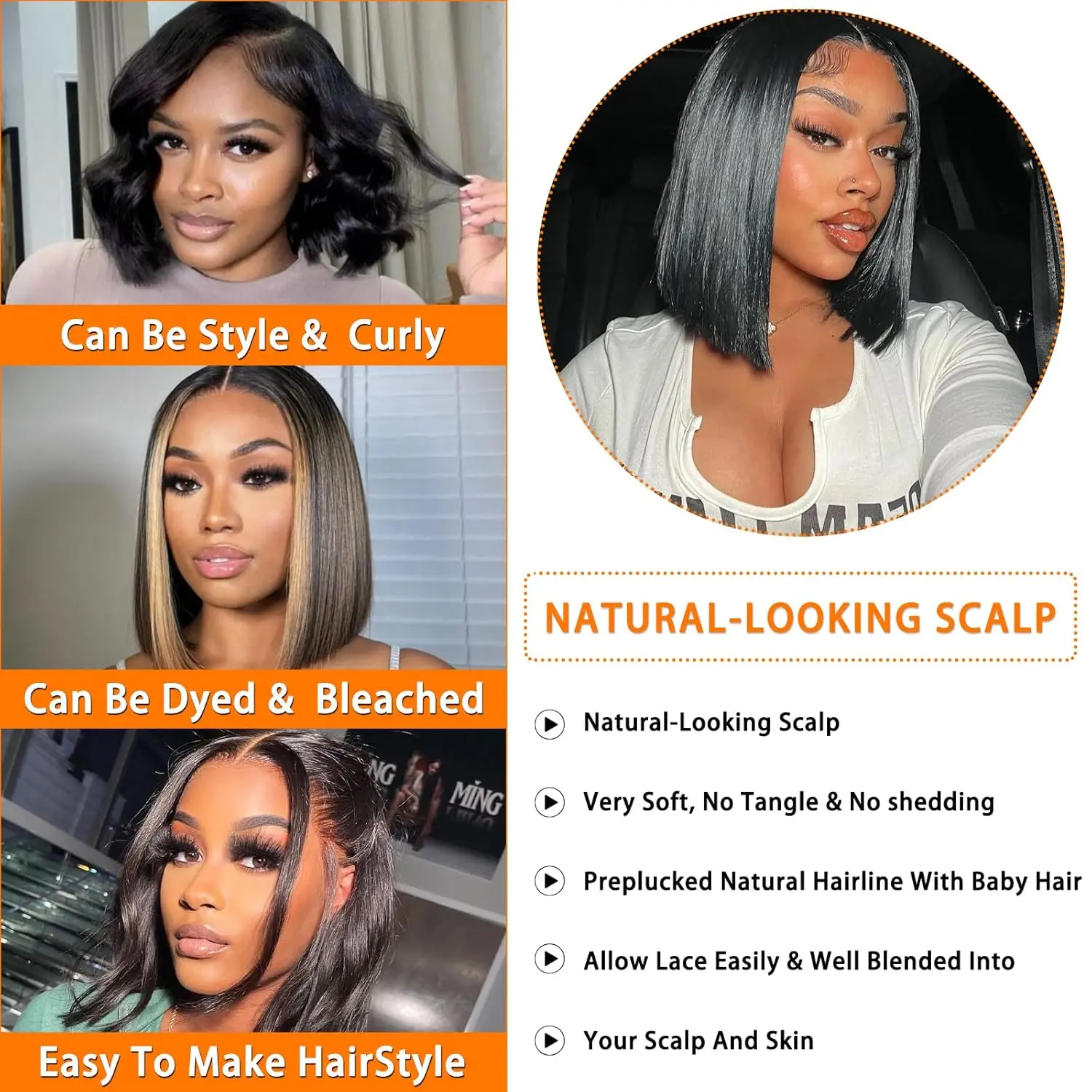Bob Wig Human Hair 180% Density 13x4 HD Transparent Lace Front Wigs Human Hair Pre Plucked Short Bob Glueless Straight Wigs Human Hair for Women Natural Black 16 Inch - Image 4