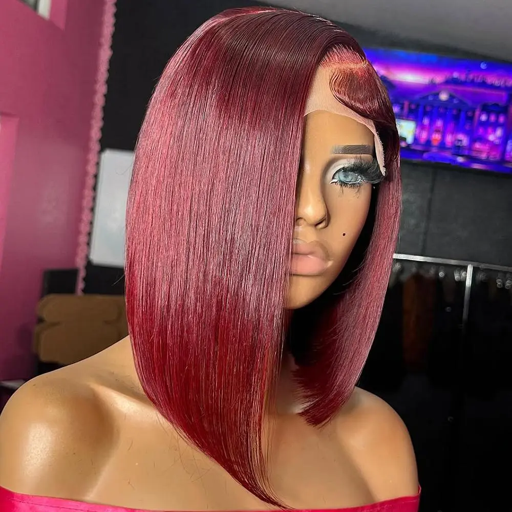 99j Burgundy Bob Wig Human Hair 13x4 Hd Lace Front Wigs Human Hair For Black Women Glueless Lace Front Wigs Pre Plucked 180% Density Short Straight Bob Wig - Image 5