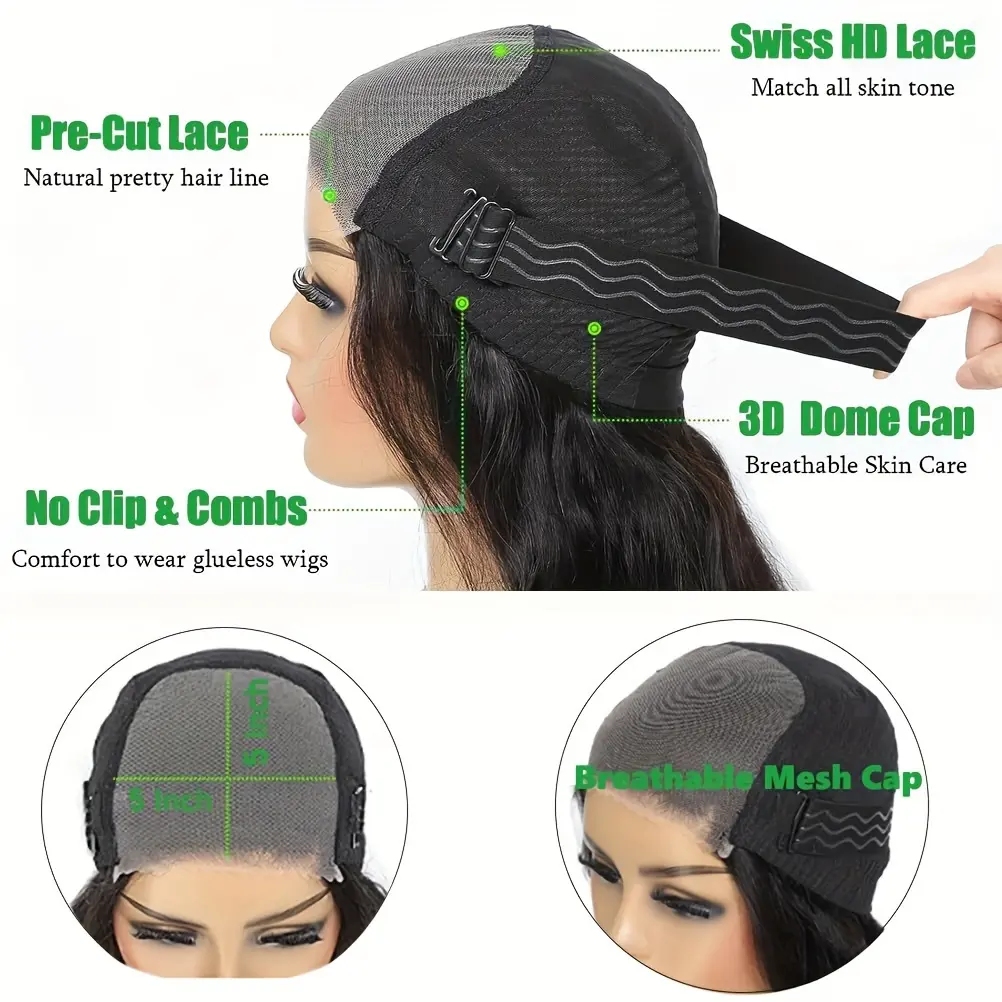 5X5 Water Wave Lace Closure Wigs Human Hair Upgraded Glueless Wig Wear And Go Glueless Wigs Human Hair Pre Plucked Pre Cut Ready to Wear Glueless HD Lace Front Wigs for Women 180% Density - Image 5