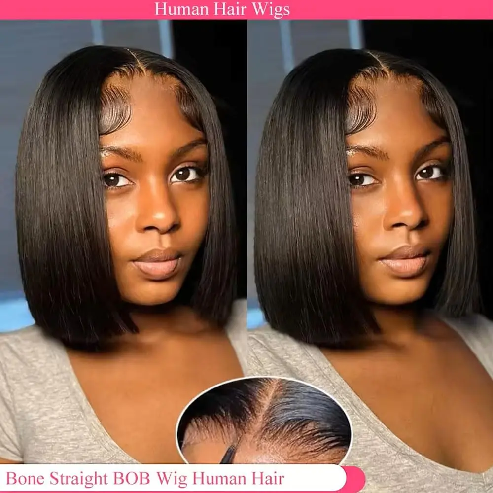 Bob Wig Human Hair 180% Density 13x4 HD Transparent Lace Front Wigs Human Hair Pre Plucked Short Bob Glueless Straight Wigs Human Hair for Women Natural Black 16 Inch - Image 5