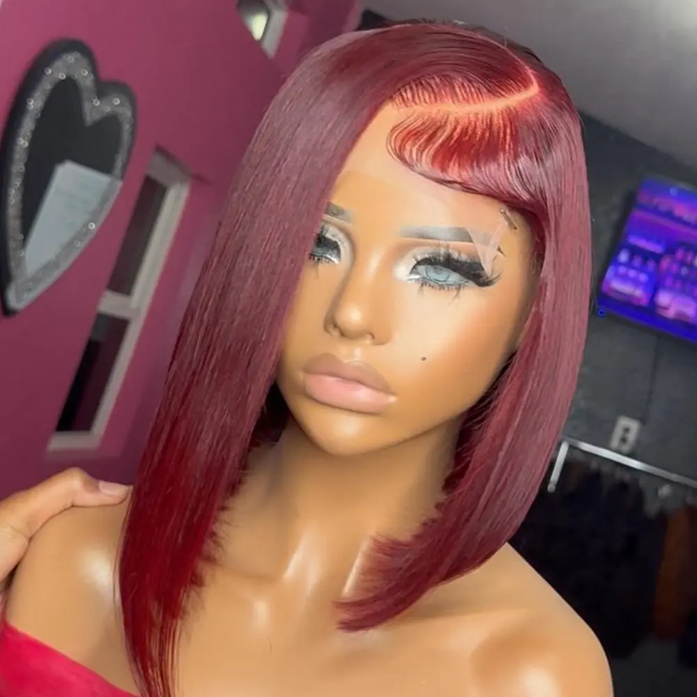 99j Burgundy Bob Wig Human Hair 13x4 Hd Lace Front Wigs Human Hair For Black Women Glueless Lace Front Wigs Pre Plucked 180% Density Short Straight Bob Wig - Image 6