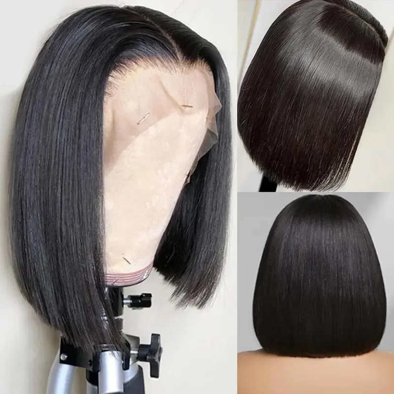Bob Wig Human Hair 180% Density 13x4 HD Transparent Lace Front Wigs Human Hair Pre Plucked Short Bob Glueless Straight Wigs Human Hair for Women Natural Black 16 Inch - Image 7