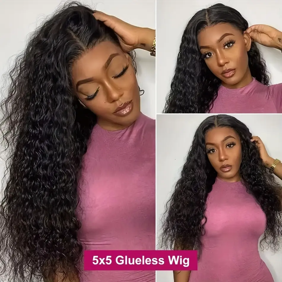 5X5 Water Wave Lace Closure Wigs Human Hair Upgraded Glueless Wig Wear And Go Glueless Wigs Human Hair Pre Plucked Pre Cut Ready to Wear Glueless HD Lace Front Wigs for Women 180% Density - Image 9