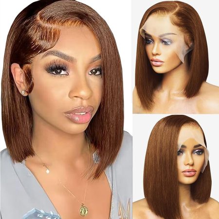 Brown Bob Wig Human Hair 4x4 Hd Lace Front Human Hair Wigs For Black Women Glueless Lace Front Wigs Pre Plucked 180% Density Short Straight Bob Wig