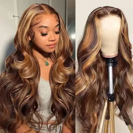 Body Wave Human Hair Wigs P4 27 Highlight HD 5X5 Lace Frontal Wigs Ombre Body Wave Lace Front Human Hair Wigs For Women 200% Density