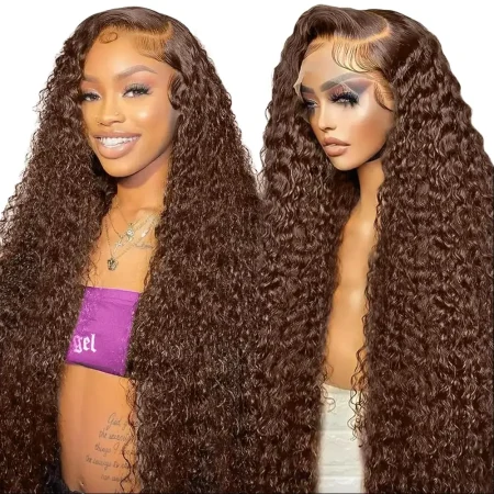 13x6 HD 180 Density Chocolate Brown Lace Front Wig Human Hair Deep Wave for Women Natural Look
