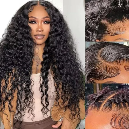 5x5 Deep Wave HD Lace Front Wigs Human HairNatural Black 200 Density HD Ombre Honey BlondeDeep Wave Human Hair Wigs with Baby Hair