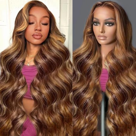 Honey Blonde Ombre Lace Front Wigs Human Hair Highlight 4/27 Human Hair Wig Colored Body Wave 4x4 Lace Frontal Wigs for Women Pre Plucked