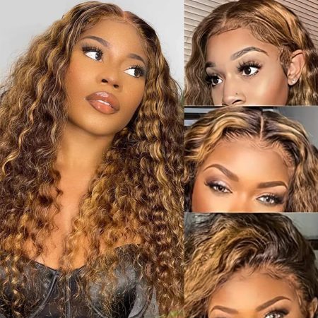 4/27 Highlight Lace Front Wigs Human Hair Pre Plucked 180 Density 4X4 Ombre Honey Blonde Deep Wave Lace Closure Wigs for Women