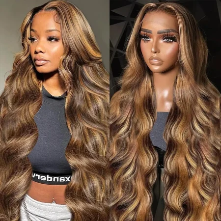 13x4 Lace Front Wig Human Hair Body Wave Wig Transparent Lace Pre Plucked Honey Blonde Human Hair Wigs for Women P4/27