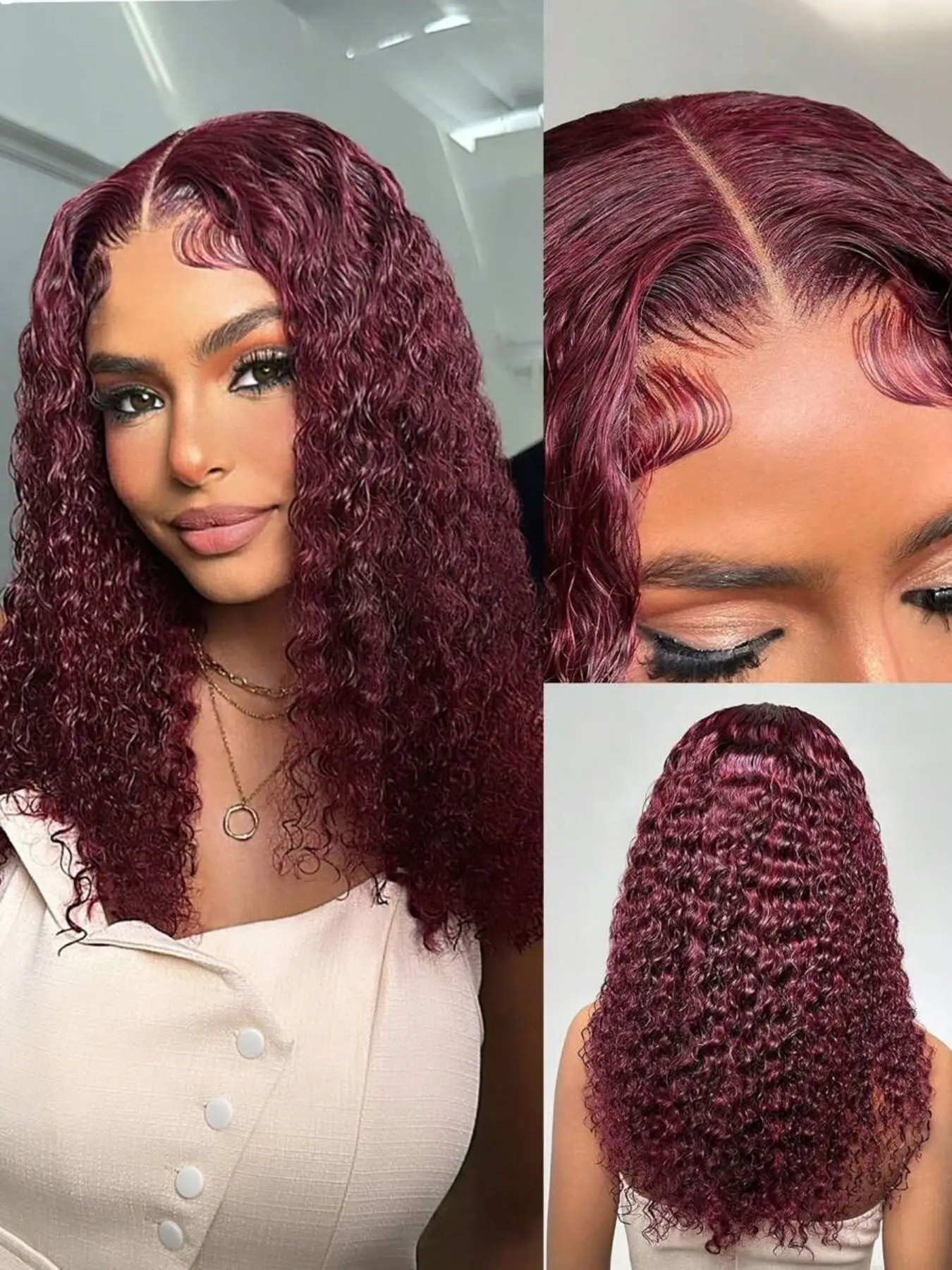 Deep Wave Glueless HD 5x5 Lace Frontal Wigs Human Hair Wigs Ready To Wear 99J Burgundy Curly Human Hair Wigs 5x5 Lace Closure Wig Brazilian Remy Hair Wig - Image 4