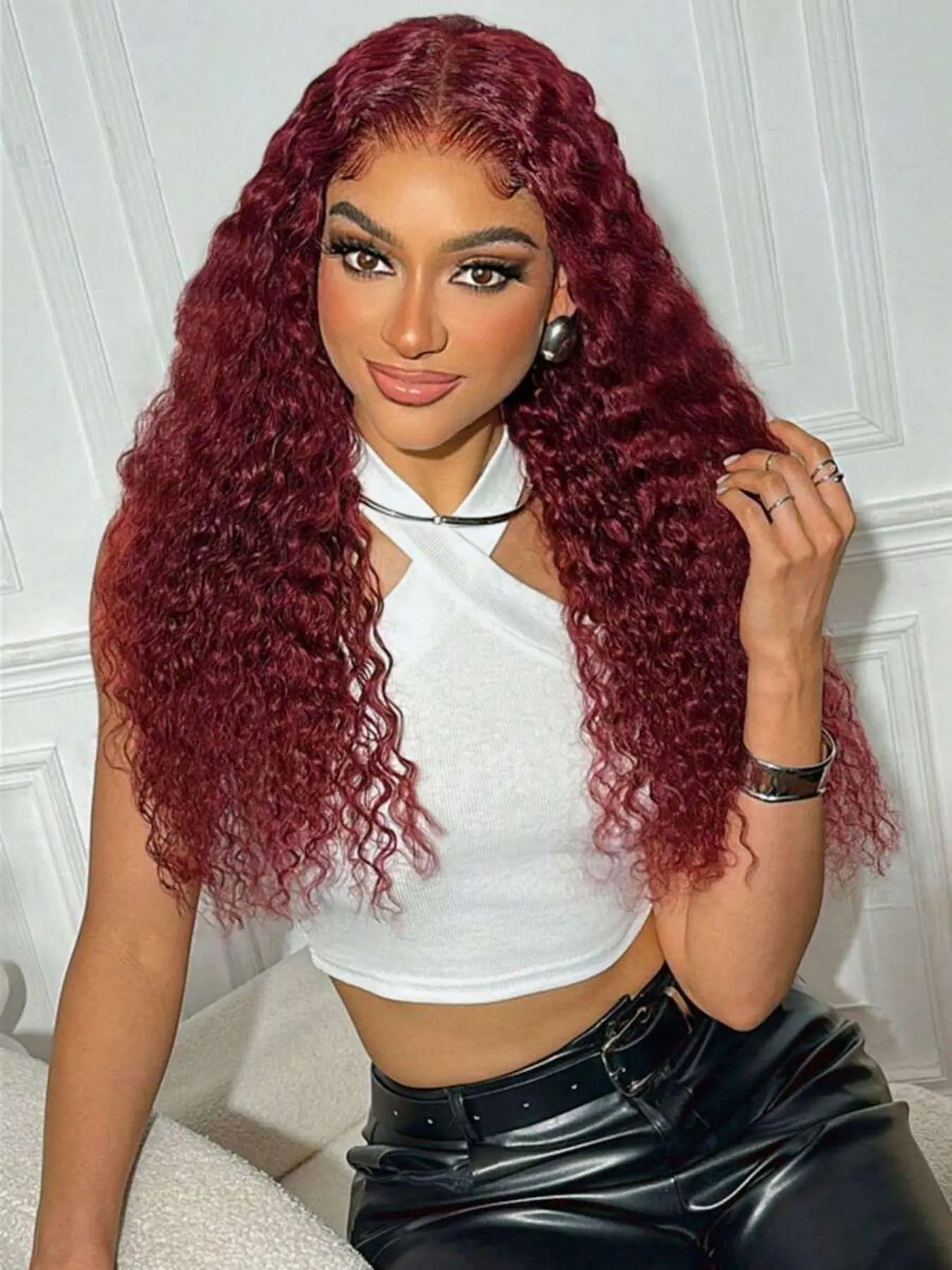 Deep Wave Glueless HD 5x5 Lace Frontal Wigs Human Hair Wigs Ready To Wear 99J Burgundy Curly Human Hair Wigs 5x5 Lace Closure Wig Brazilian Remy Hair Wig - Image 5
