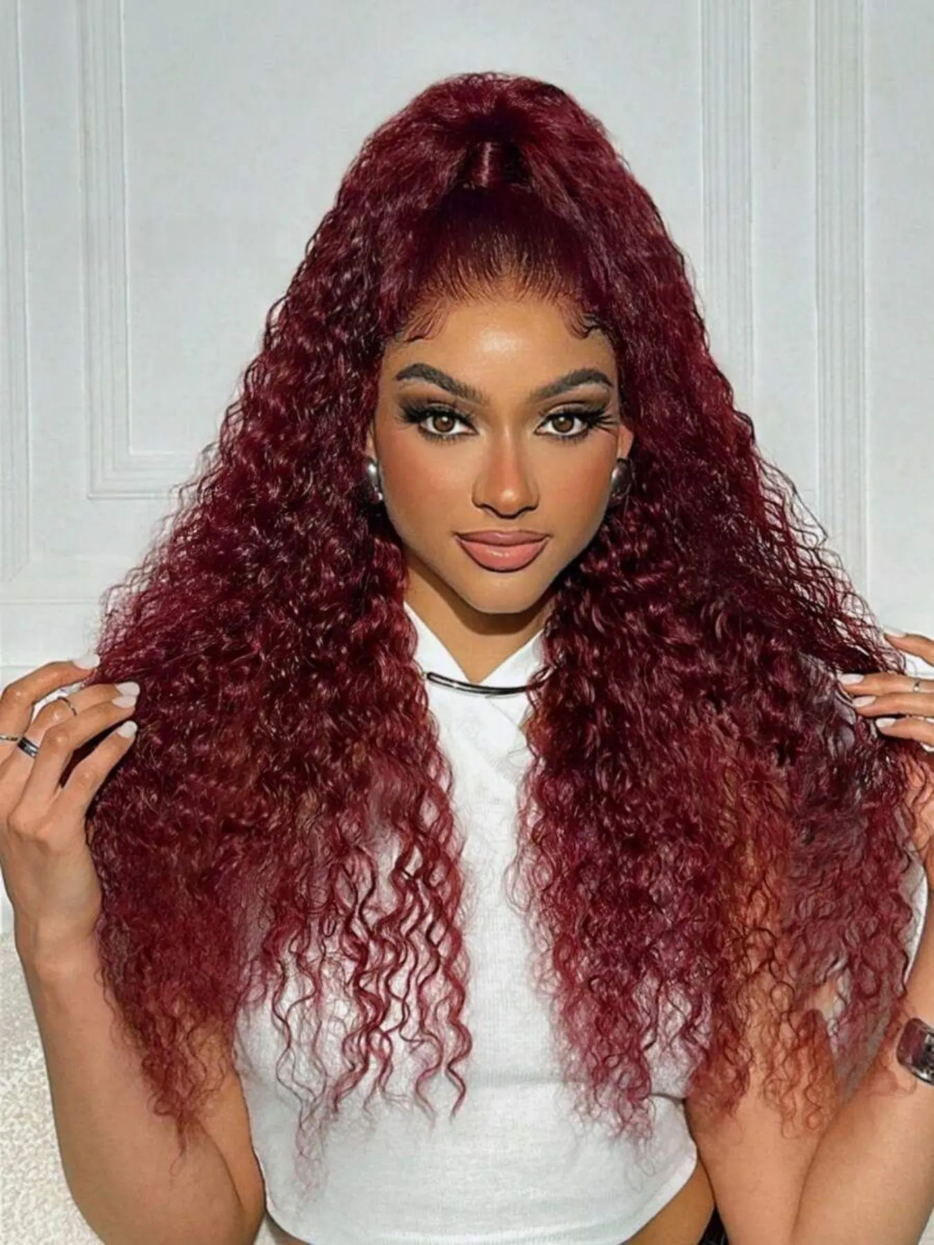 Deep Wave Glueless HD 5x5 Lace Frontal Wigs Human Hair Wigs Ready To Wear 99J Burgundy Curly Human Hair Wigs 5x5 Lace Closure Wig Brazilian Remy Hair Wig - Image 6