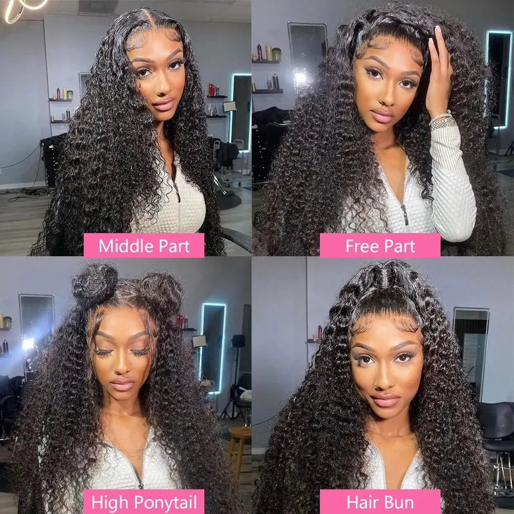 13x4 Lace Front Wigs Human Hair Wigs HD Transparent Deep Wave Pre Plucked Curly Lace Front Wigs 180% Density For Black Women - Image 6