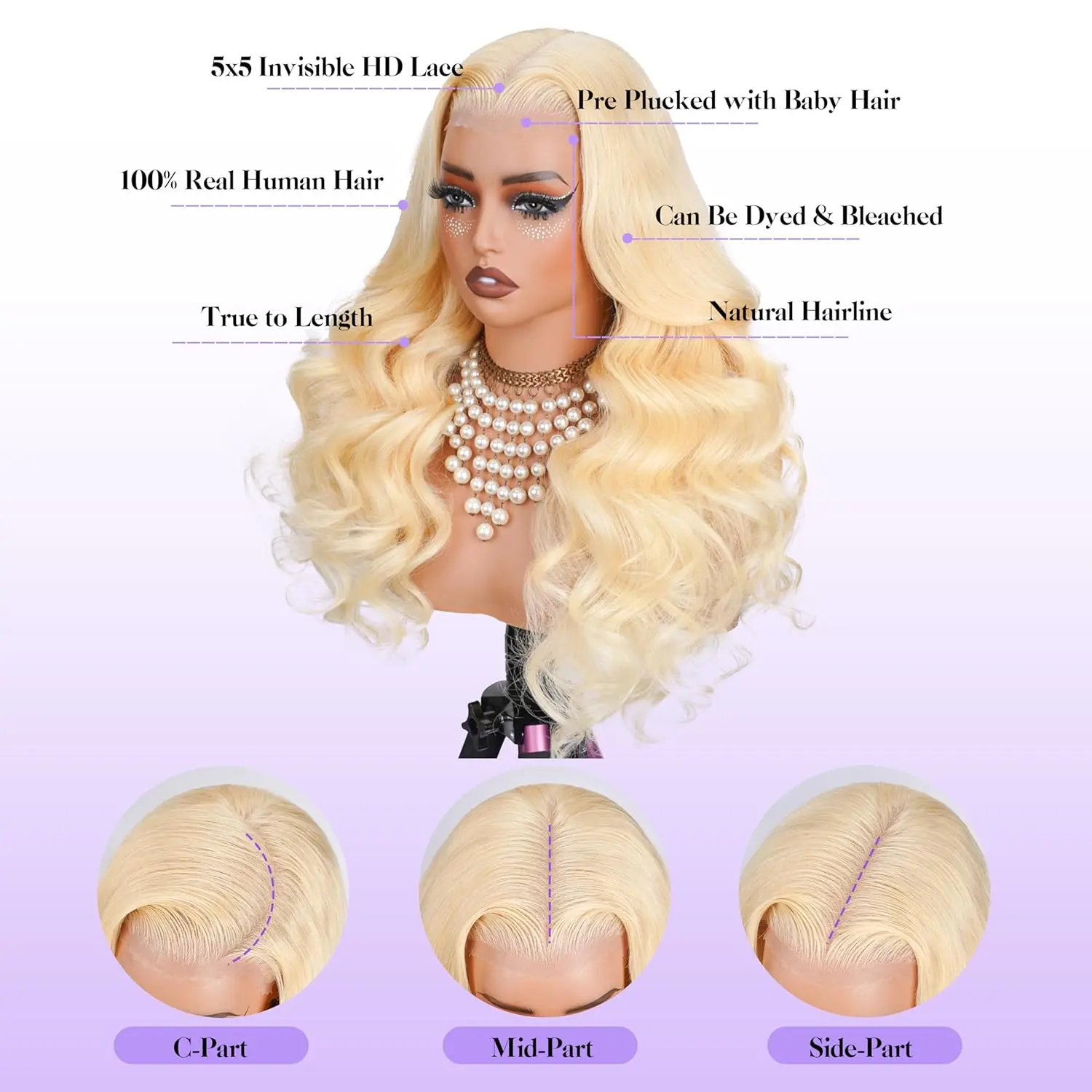 613 Blonde Body Wave 5x5 HD Transparent Lace Frontal Human Hair Wigs 180% Density Brazilian Hiar Straight Lace Front Human Hair Wigs - Image 4