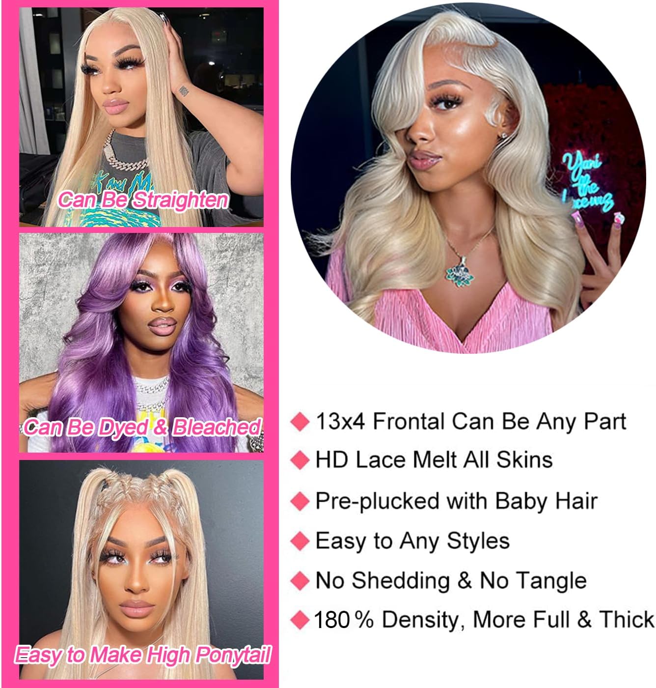 13X4 HD Lace Front Wigs Human Hair Wigs 613 Blonde Colored 180% Density HD Transparent Blonde Body Wave Lace Front Wigs Human Hair Pre Plucked 13x6 HD Lace Frontal Wig Glueless Wigs For Women - Image 3