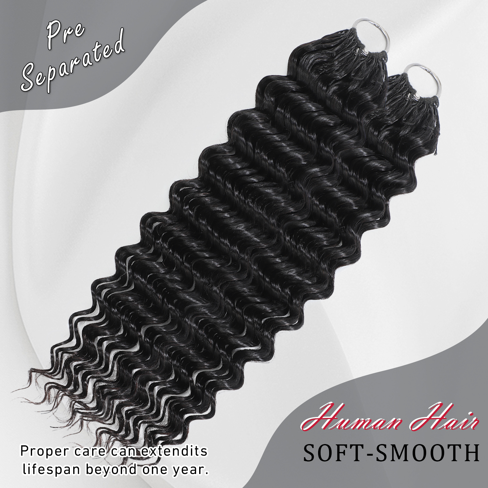 Curly Feather Miracle Knots Crochet Human Hair Feeling Invisible Knotless Pre-Separated Deep Wave Crochet Hair Extensions 120g 2 WigsHumanHair
