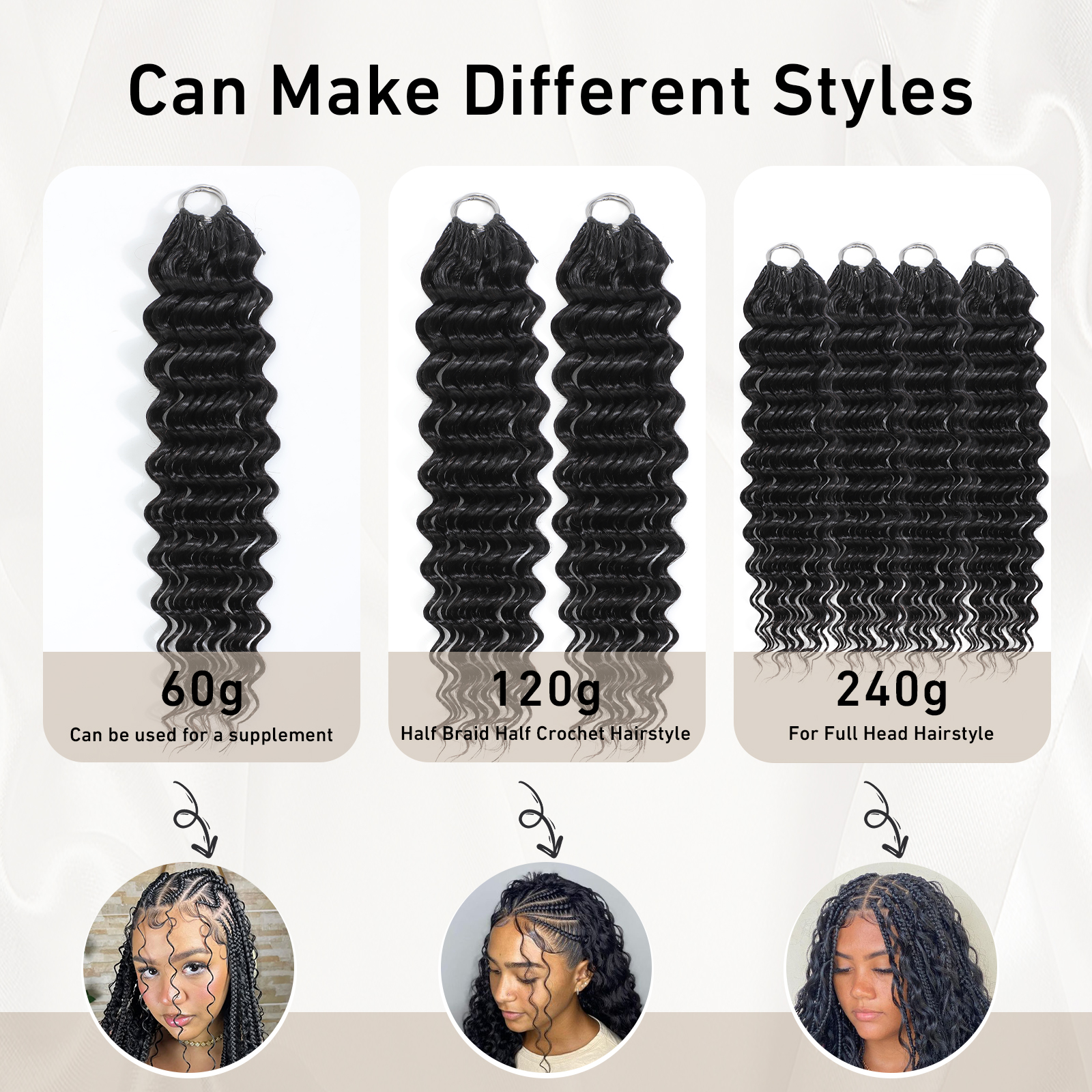 Curly Feather Miracle Knots Crochet Human Hair Feeling Invisible Knotless Pre-Separated Deep Wave Crochet Hair Extensions 120g 5 WigsHumanHair