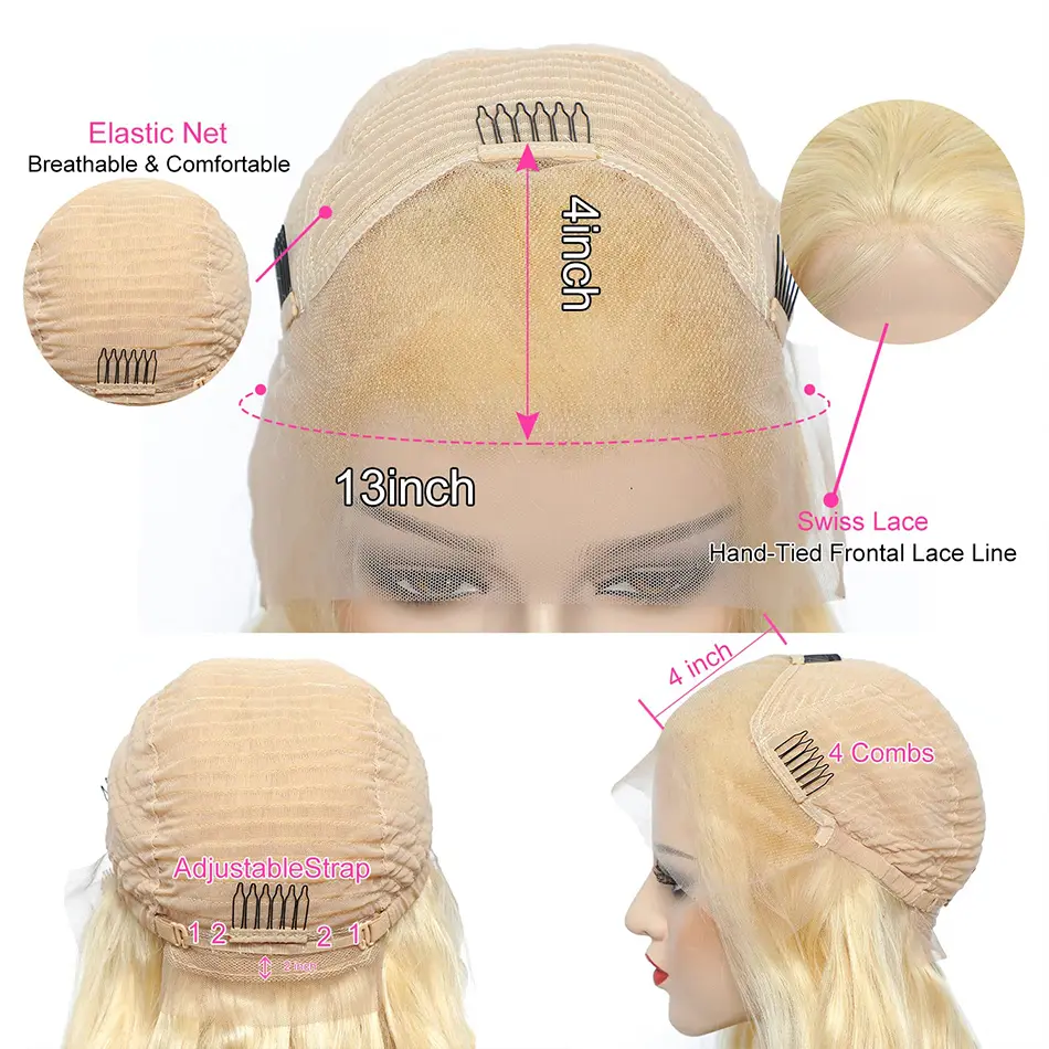 13X4 HD Lace Front Wigs Human Hair Wigs 613 Blonde Colored 180% Density HD Transparent Blonde Body Wave Lace Front Wigs Human Hair Pre Plucked 13x6 HD Lace Frontal Wig Glueless Wigs For Women - Image 6