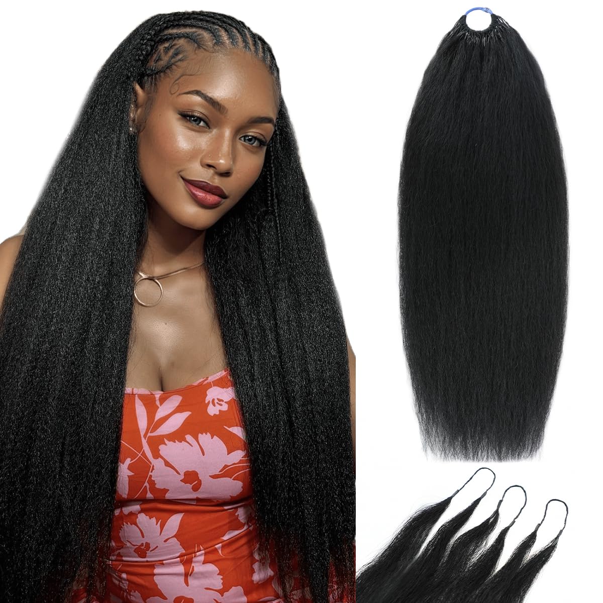 Human Crochet Hair for Women Kinky Straight Feather Crochet Human Hair Extensions 18 inch 60g 50strands Lightweight Pre-Separated Reusable Invisible Miracle Knots Human Hair Bundles Natural Black 1 WigsHumanHair
