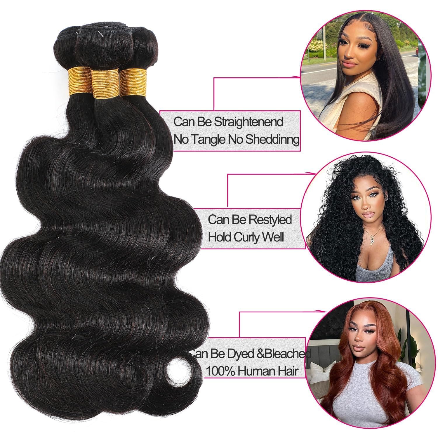 Human Hair Bundles 12 14 16 Inch 12A 100% Unprocessed Brazilian Virgin Hair Glossy Quick Weave Body Wave 3 Bundles Deals Natural Black Extensions 2 WigsHumanHair