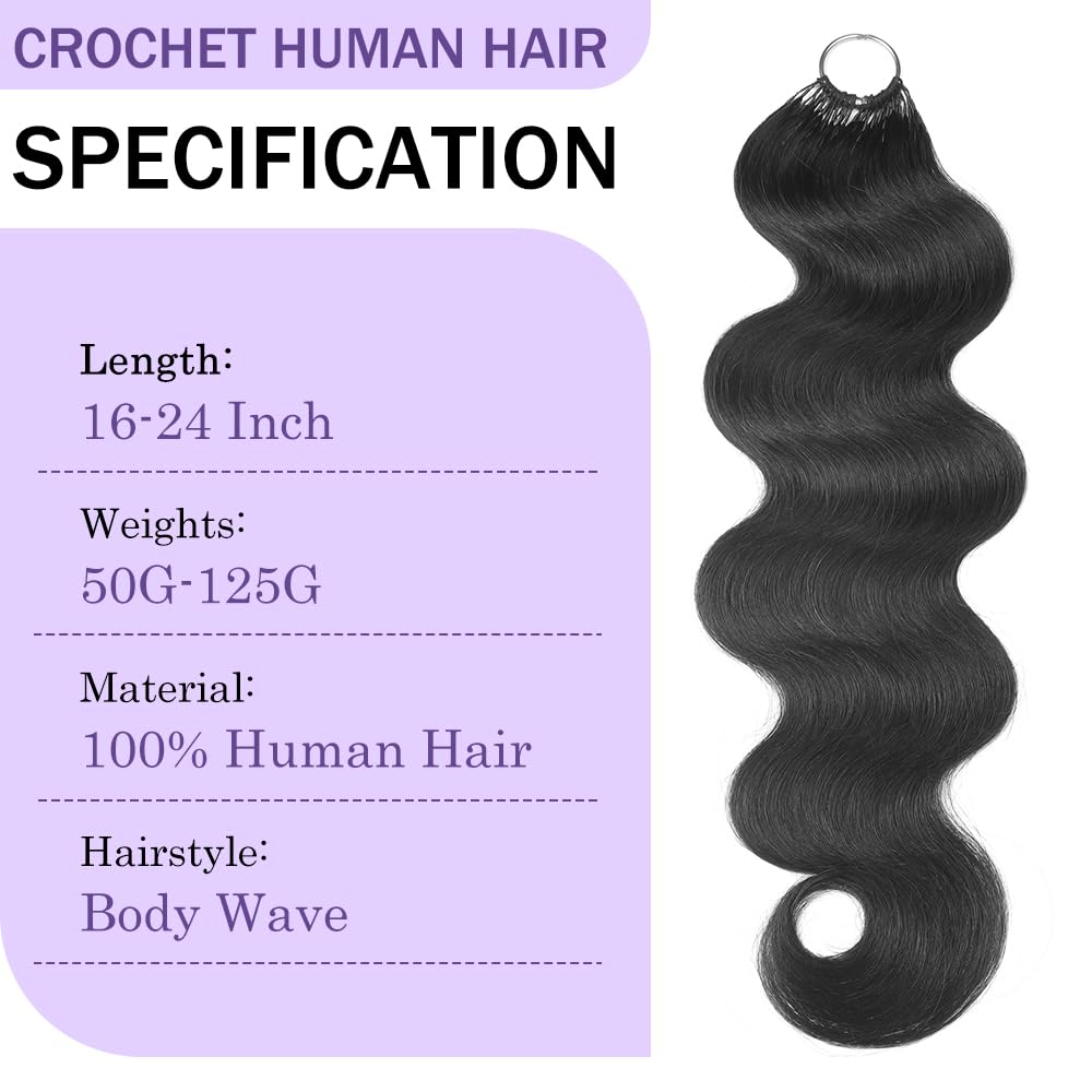 Crochet Human Hair Body Wave Miracle Crochet Knots 18 Inch 50g Human Crochet Hair for Black Women Lightweight Knotless Feather Crochet Human Hair Natural Black 3 Crochet Human Hair Body Wave Miracle Crochet Knots 18 Inch 50g Human Crochet Hair for Black Women Lightweight Knotless Feather Crochet Human Hair Natural Black - Image 3