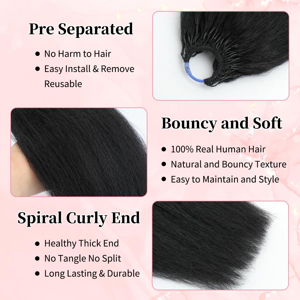 Human Crochet Hair for Women Kinky Straight Feather Crochet Human Hair Extensions 18 inch 60g 50strands Lightweight Pre-Separated Reusable Invisible Miracle Knots Human Hair Bundles Natural Black 3 Human Crochet Hair for Women Kinky Straight Feather Crochet Human Hair Extensions 18 inch 60g 50strands Lightweight Pre-Separated Reusable Invisible Miracle Knots Human Hair Bundles Natural Black - Image 3