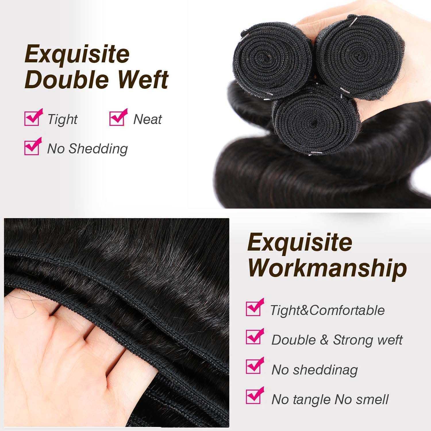 Human Hair Bundles 12 14 16 Inch 12A 100% Unprocessed Brazilian Virgin Hair Glossy Quick Weave Body Wave 3 Bundles Deals Natural Black Extensions 4 WigsHumanHair