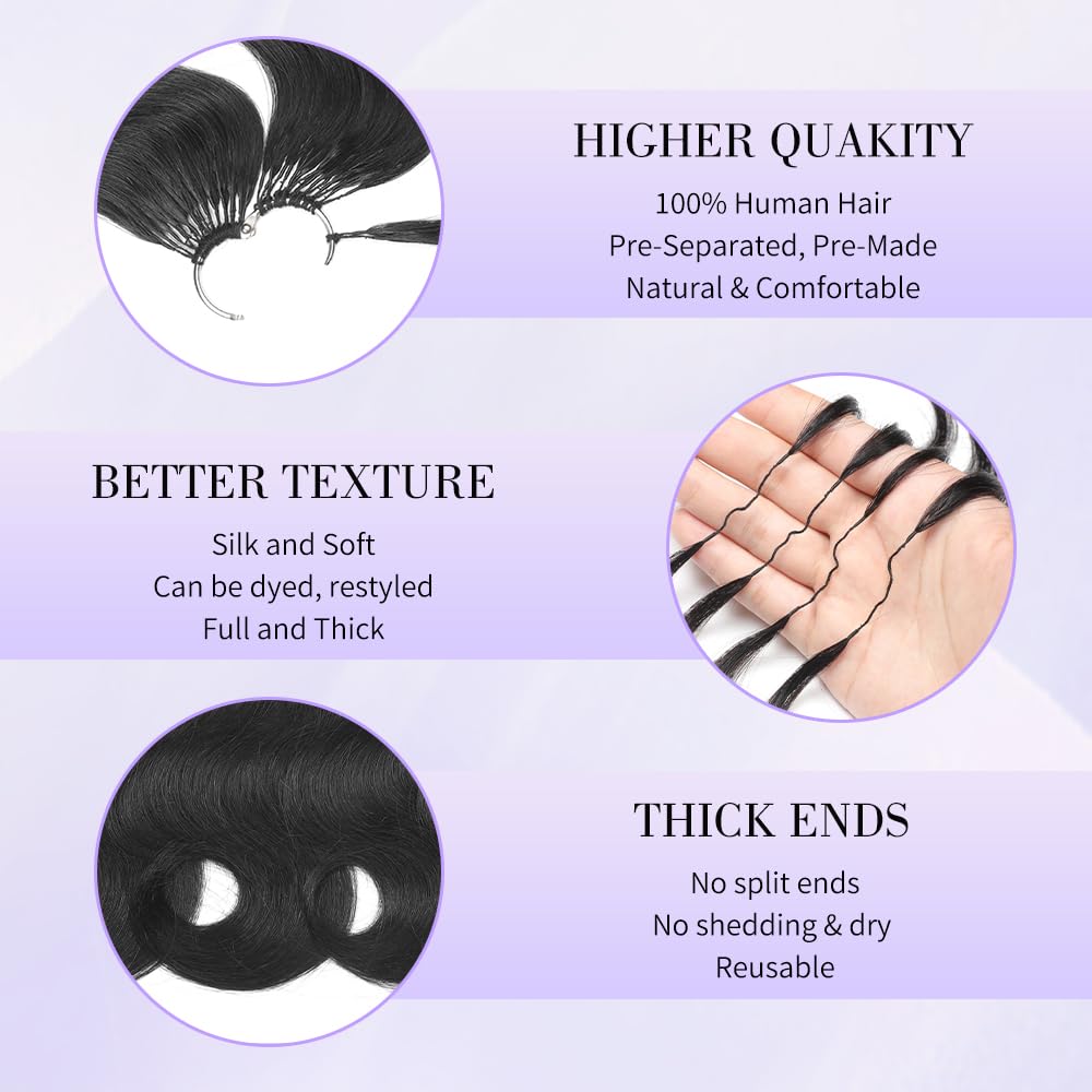 Crochet Human Hair Body Wave Miracle Crochet Knots 18 Inch 50g Human Crochet Hair for Black Women Lightweight Knotless Feather Crochet Human Hair Natural Black 4 WigsHumanHair