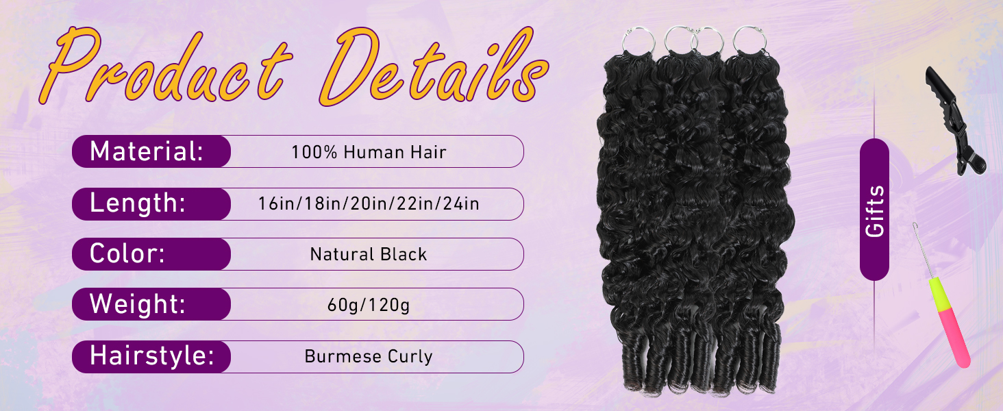Burmese Curly Crochet Human Hair 18 Inch 120g Human Crochet Hair for Black Women Miracle Knots Hair Pre-Separated 8 WigsHumanHair